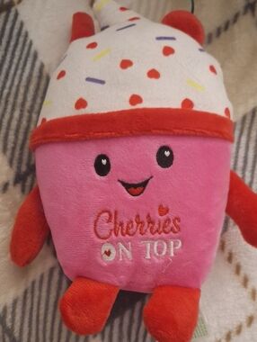 Plush Pink Cherries On Top Cup Toy - Cute Soft Kids Plush